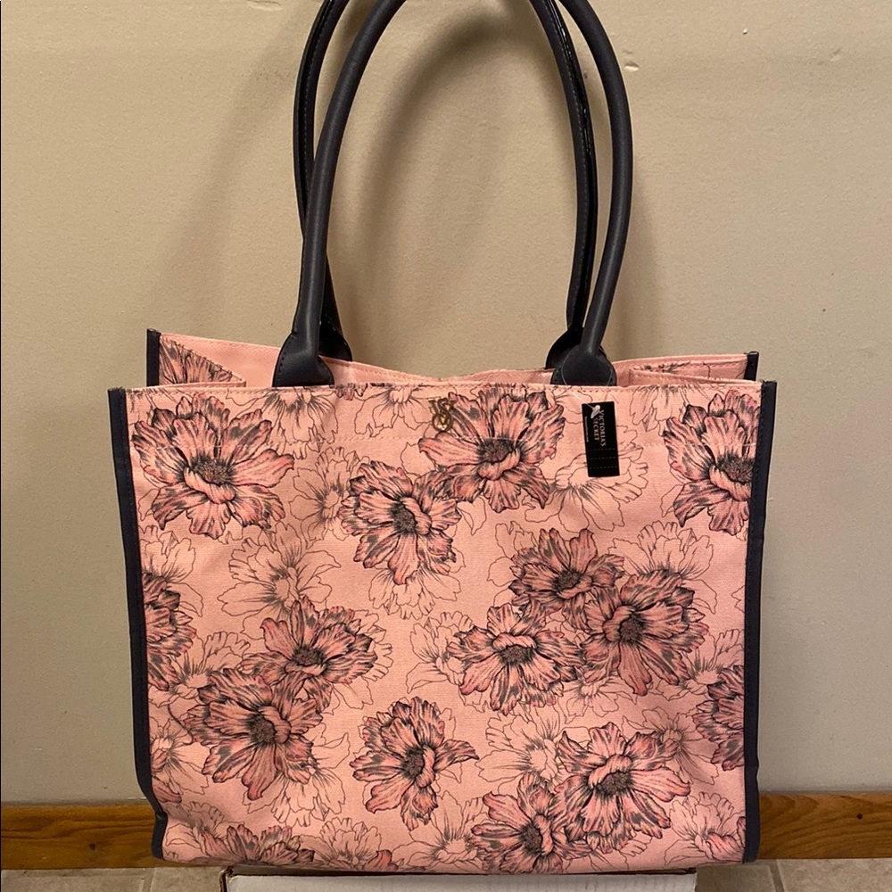 Victoria's Secret Pink and Black Floral Tote Bag